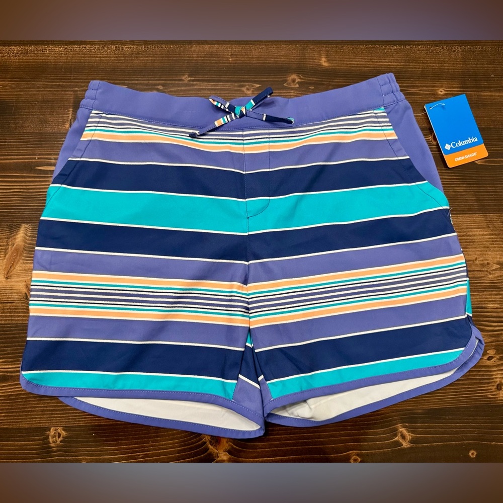 Columbia Boys Purple and Teal Striped Swim Trunks Size‎ XL NWT